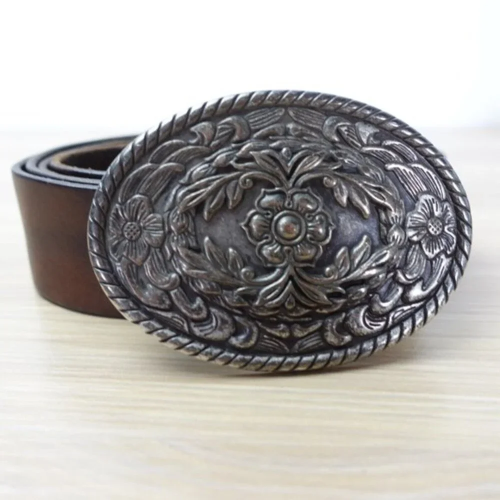 VINTAGE Cowboy Brown Leather Belt Men 46 XXL EDDIE BAUER Western Buckle USA RARE